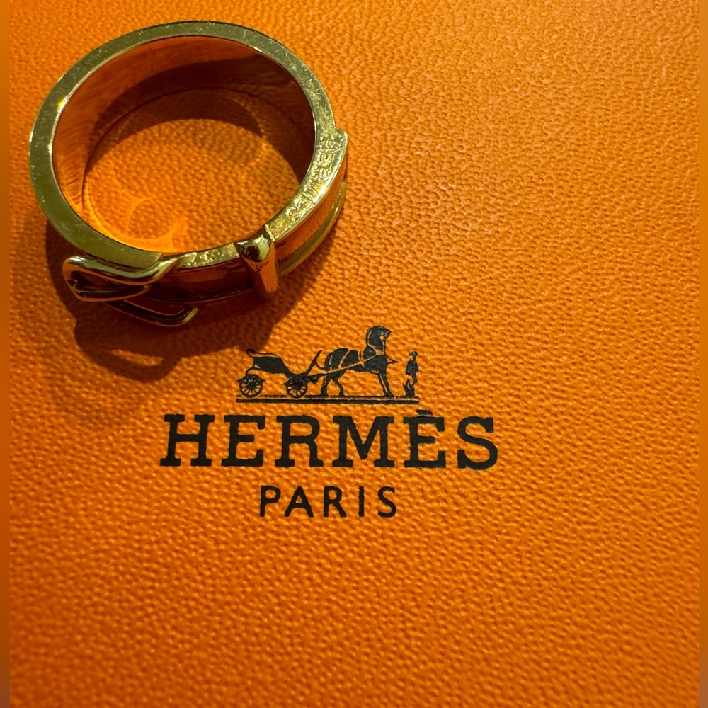HERMES Belt Buckle Scarf Ring Gold Plated - Picture 2 of 6